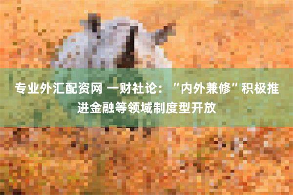 专业外汇配资网 一财社论：“内外兼修”积极推进金融等领域制度型开放